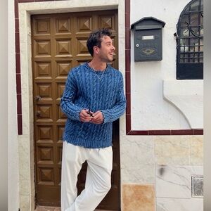 NEW✨ Levi’s Blue Cable Knit Crewneck Sweater Presidio True Indigo SZ L